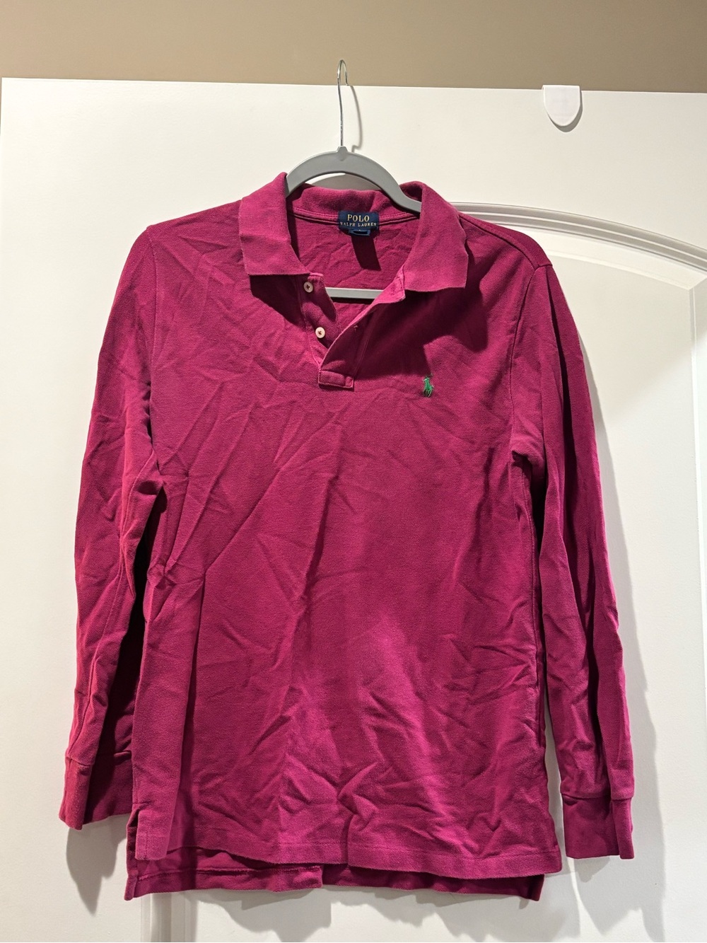 Polo by Ralph Lauren Long-Sleeve Polo in Magenta with Green Pony